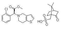 120202-68-8,Clopidogrel camphorsulfonate,(+)-Clopidogrel (-)-(1R)-camphor-10-sulfonate;(S)-alpha-(2-Chlorophenyl)-6,7-dihydrothieno[3,2-c]pyridine-5(4H)-acetic acid methyl ester (1R)-7,7-dimethyl-2-oxobicyclo[2.2.1]heptane-1-methanesulfonate;